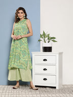 InWeave Women's Green Pastel Print Halter Kurta Set | Grocsy