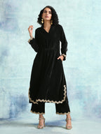 trueBrowns Black Velvet Lace Kurta | Grocsy