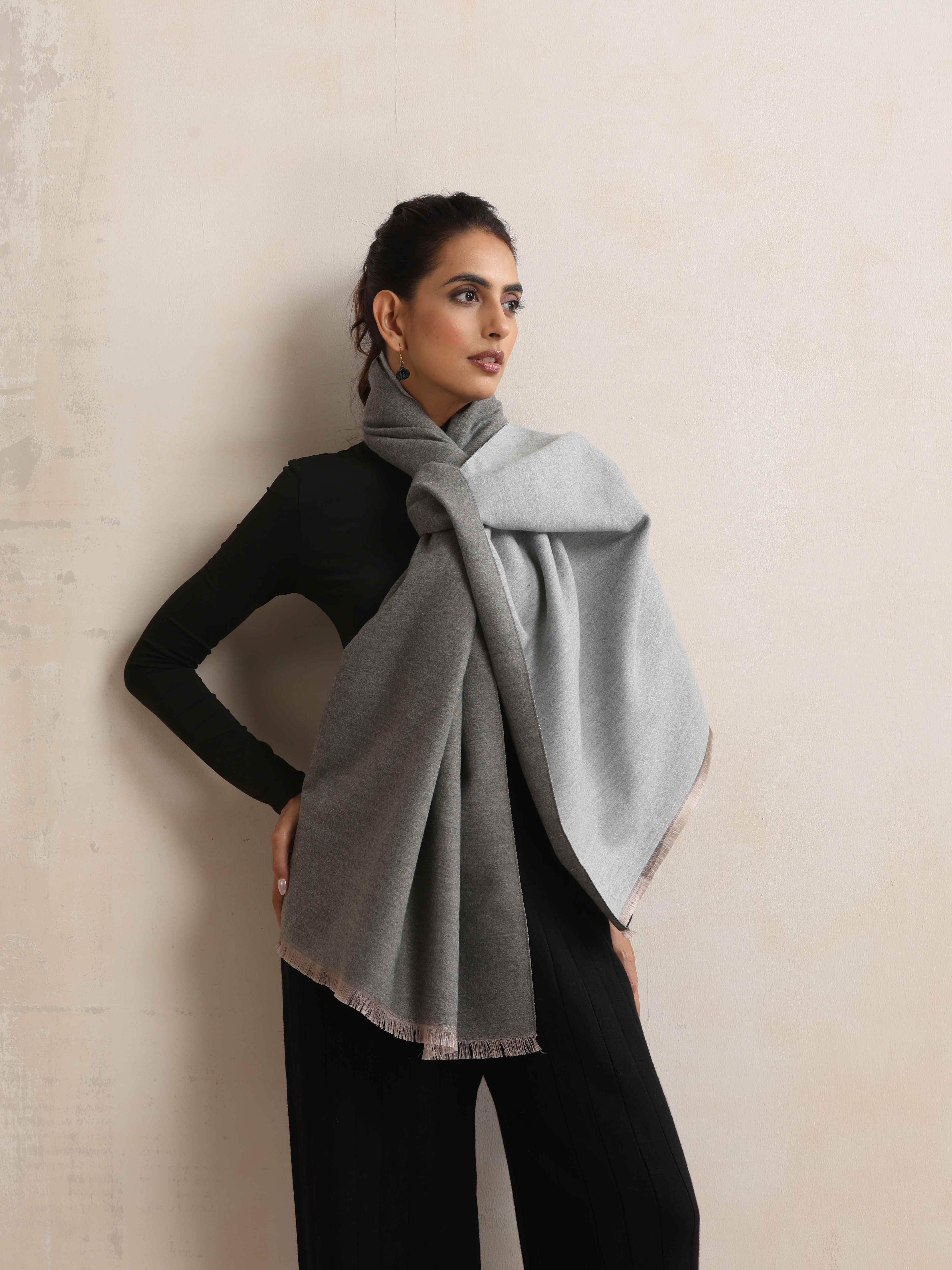 trueBrowns Grey Reversible Woollen Stole | Grocsy