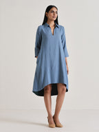 trueBrowns Light Blue Short Collared Dress | Grocsy
