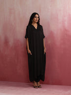 trueBrowns Black Modal Kaftan Kurta Set | Grocsy