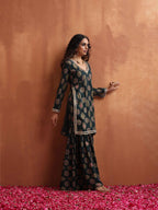trueBrowns Green Foil Print Sharara Set | Grocsy