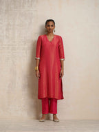 trueBrowns Hot Pink Tissue Straight Kurta Set | Grocsy