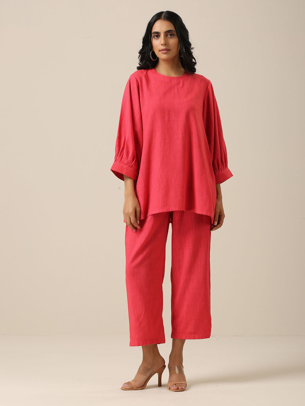 trueBrowns Bright Pink Slub Texture Baggy Sleeve Co-Ord Set | Relove | Grocsy