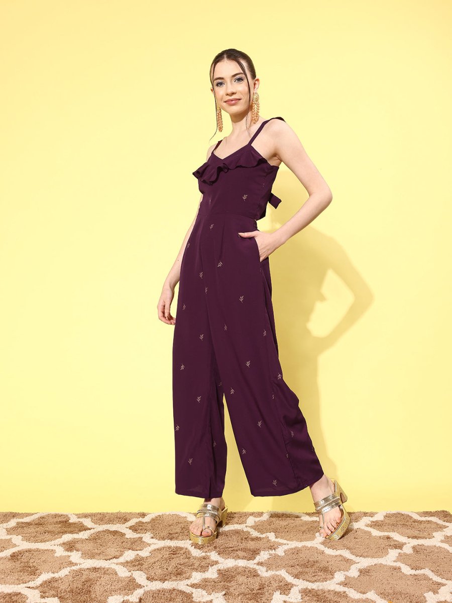 Ahalyaa Printed Basic Jumpsuit with Ruffles | Grocsy