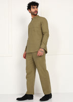 Fabmade Olive Dune Linen Short Kurta Co-Ord Set | Grocsy