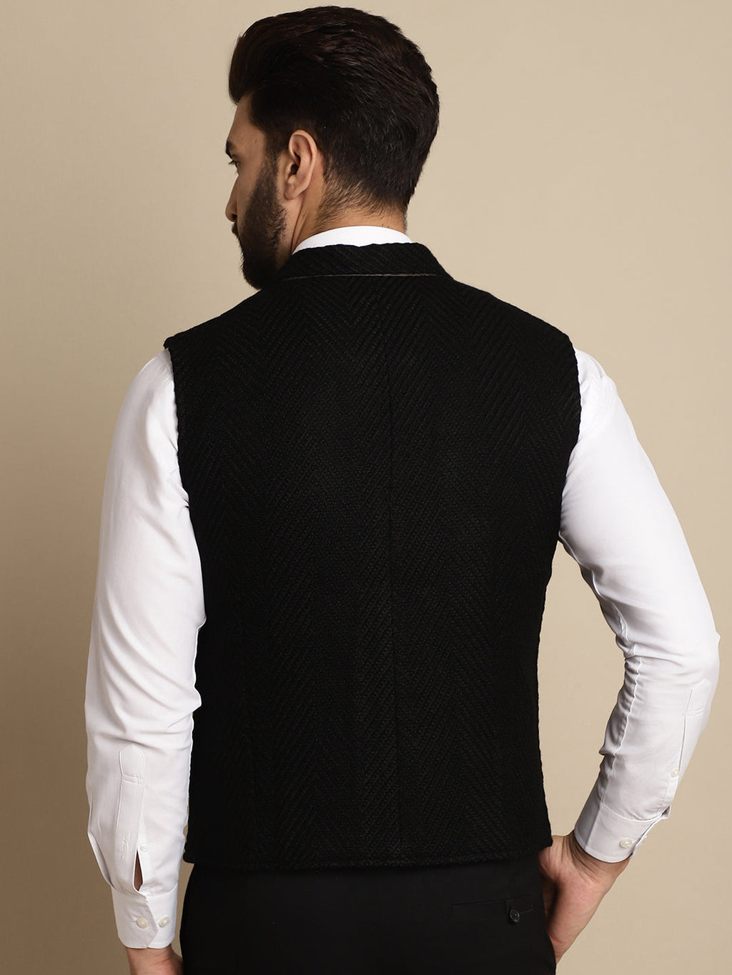 Even Apparels Men's Black Wool Waistcoat with Notched Lapel | Grocsy