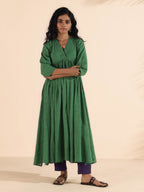 trueBrowns Green Cotton Dobby Flared Kurta Pant Set | Grocsy