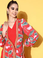 Ahalyaa Floral Printed Tie-Ups Maxi Ethnic Dress | Grocsy