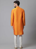 Even Apparels Orange Solid Kurta With Band Collar | Grocsy