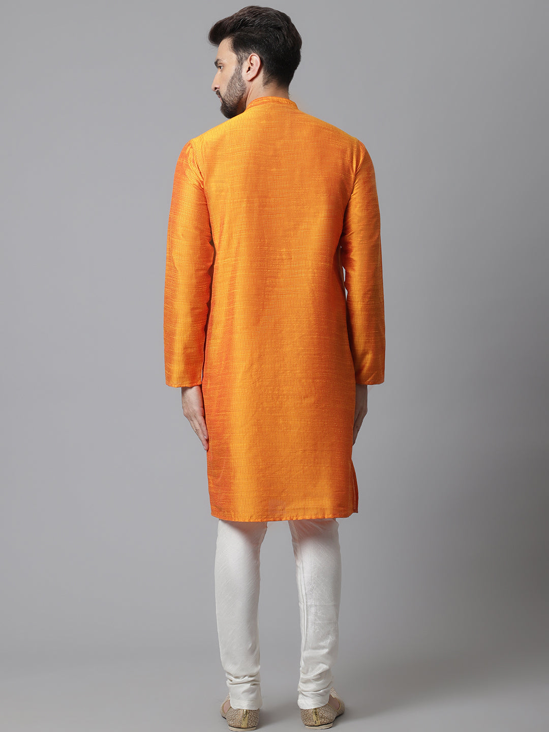 Even Apparels Orange Solid Kurta With Band Collar | Grocsy