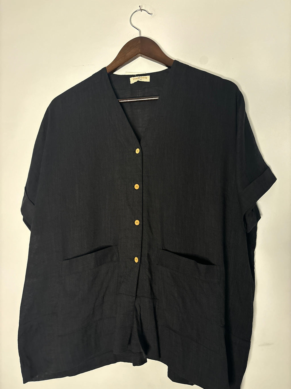 trueBrowns Black Slub Shirt Top | Grocsy