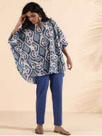 trueBrowns Blue Cotton Ikat Kaftan Co-ord Set | Grocsy