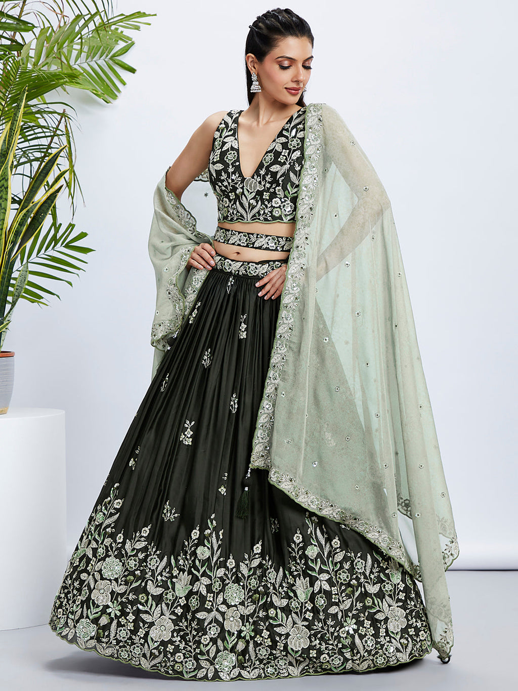 House of Panchhi Turquoise Blue Georgette Sequins And Thread Embroidery Lehenga Choli & Dupatta | Grocsy