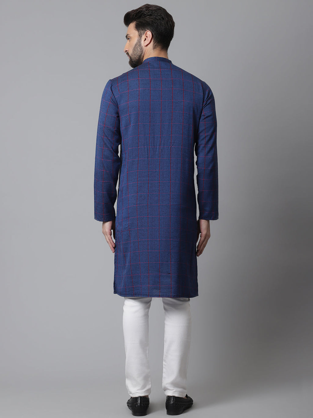 Even Apparels Blue Long Kurta With Band Collar | Grocsy
