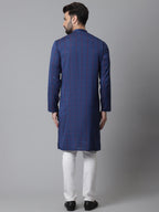 Even Apparels Blue Long Kurta With Band Collar | Grocsy