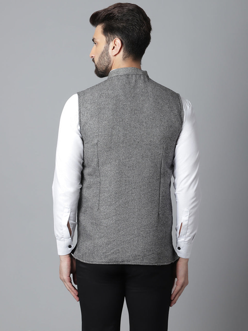 Even Apparels Men's Grey Pure Wool Nehru Jacket | Grocsy