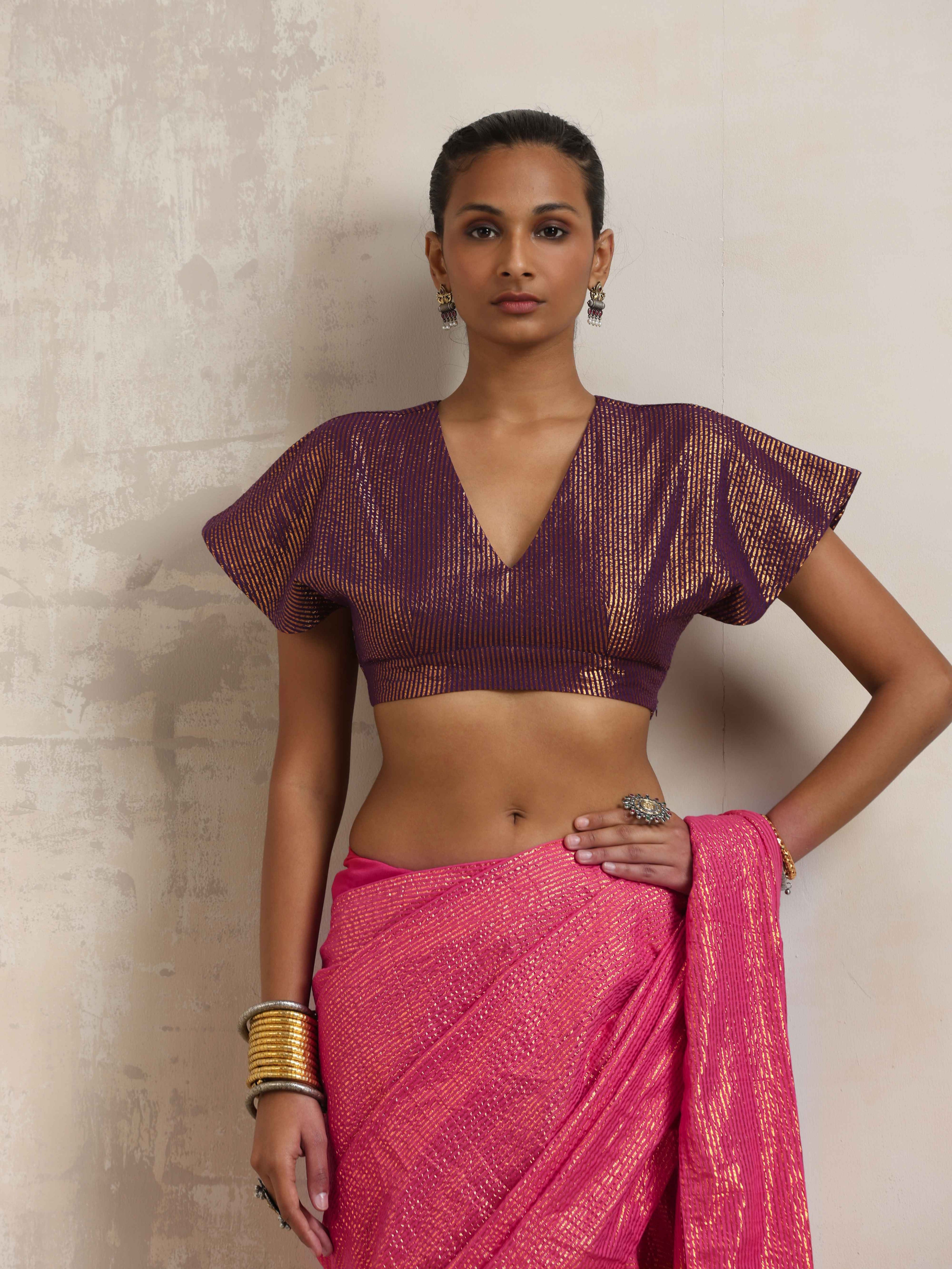 trueBrowns Purple Gold Metallic Blouse | Grocsy
