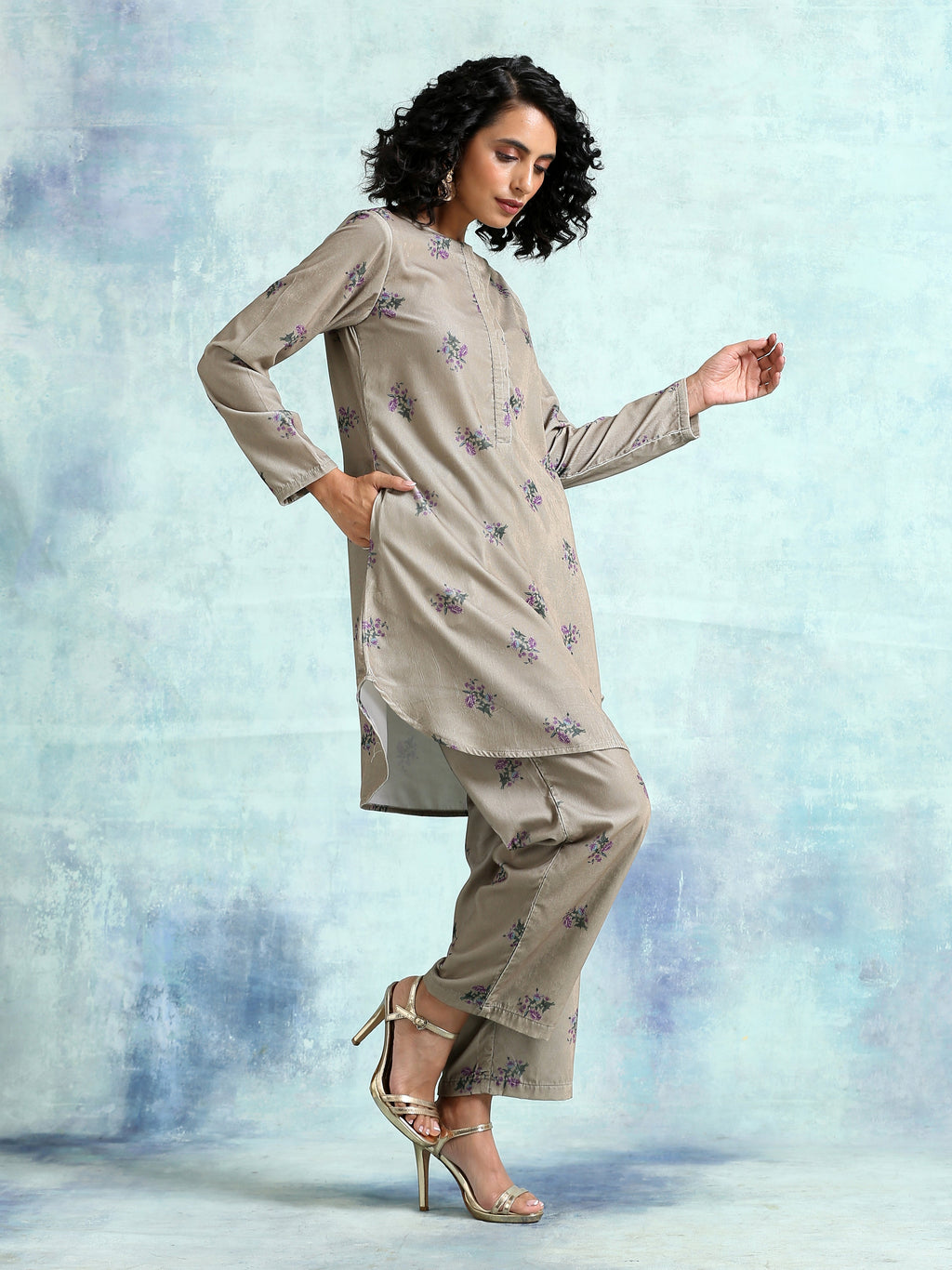 trueBrowns Sage Printed Velvet Co-Ord Set | Grocsy