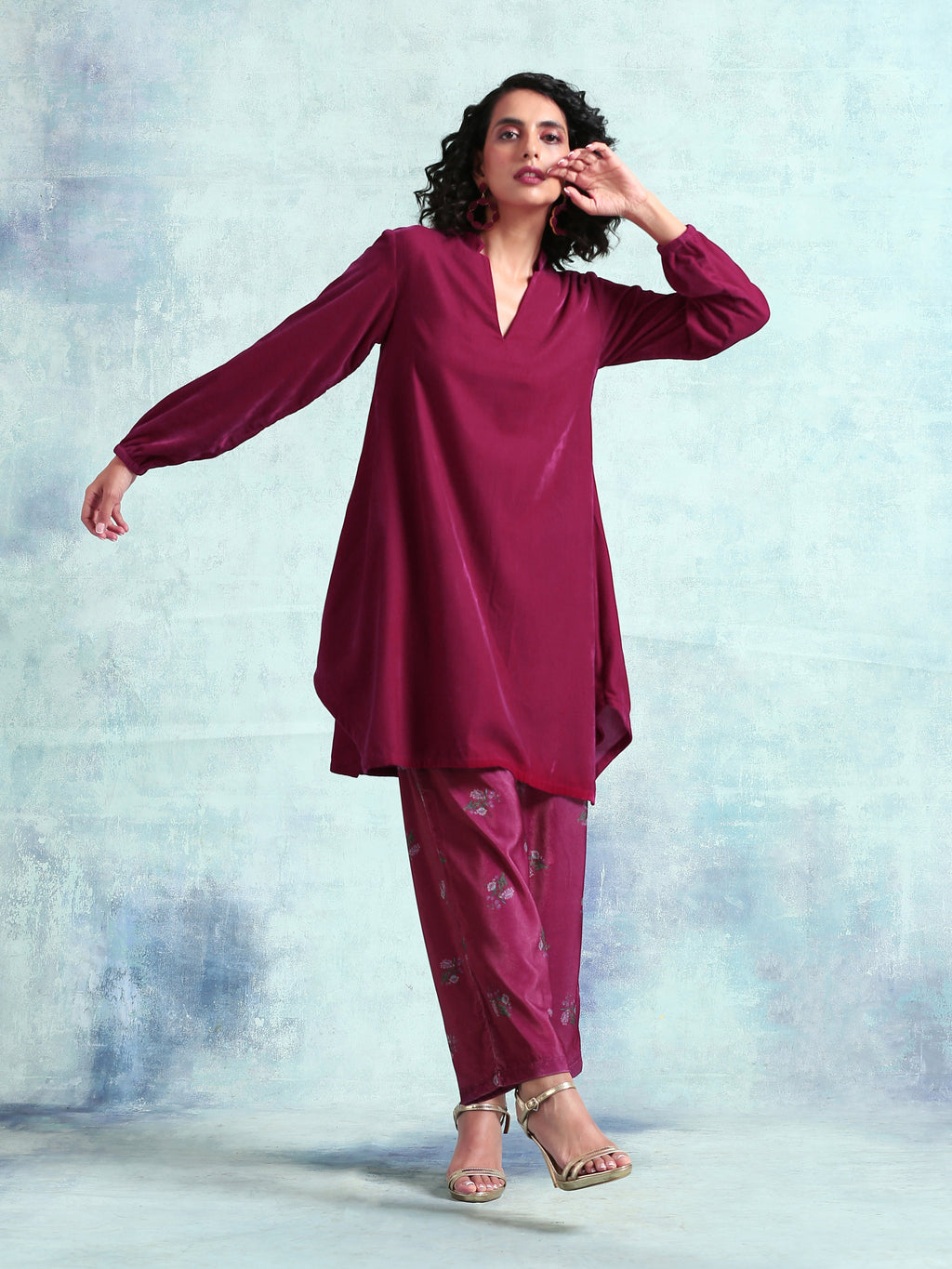 trueBrowns Magenta Velvet Co-Ord Set | Grocsy