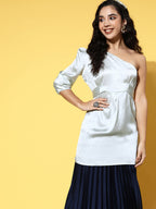 InWeave One Shoulder Satin Top In Silver Colour | Grocsy