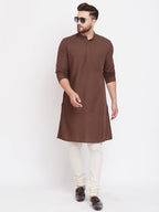 Even Apparels Brown Solid Kurta With Band Collar | Grocsy