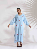 trueBrowns Blue Cotton Embroidered Dress | Grocsy