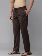 Fabmade Men's Brown Cotton Linen Pyjama | Grocsy