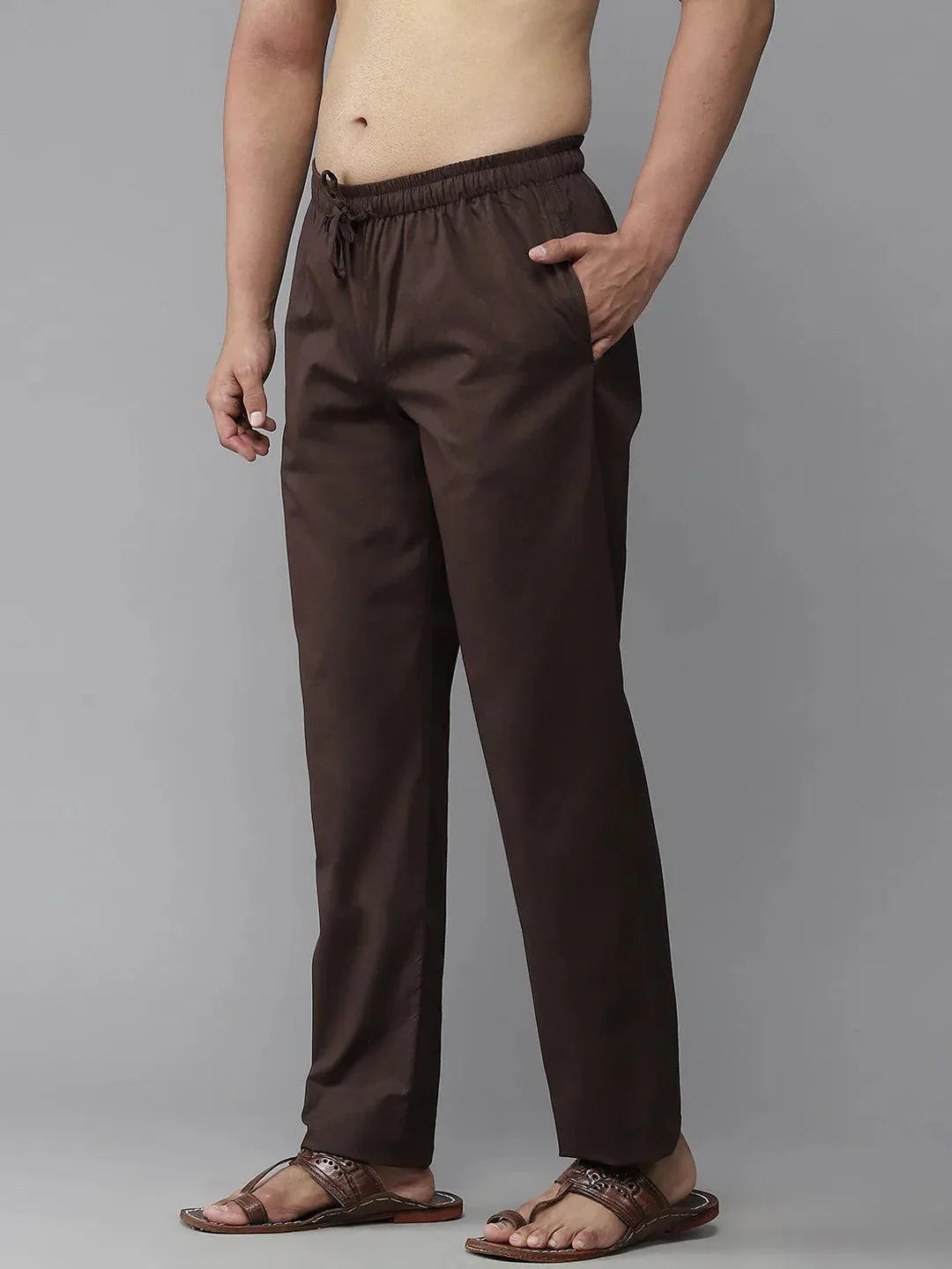 Fabmade Men's Brown Cotton Linen Pyjama | Grocsy