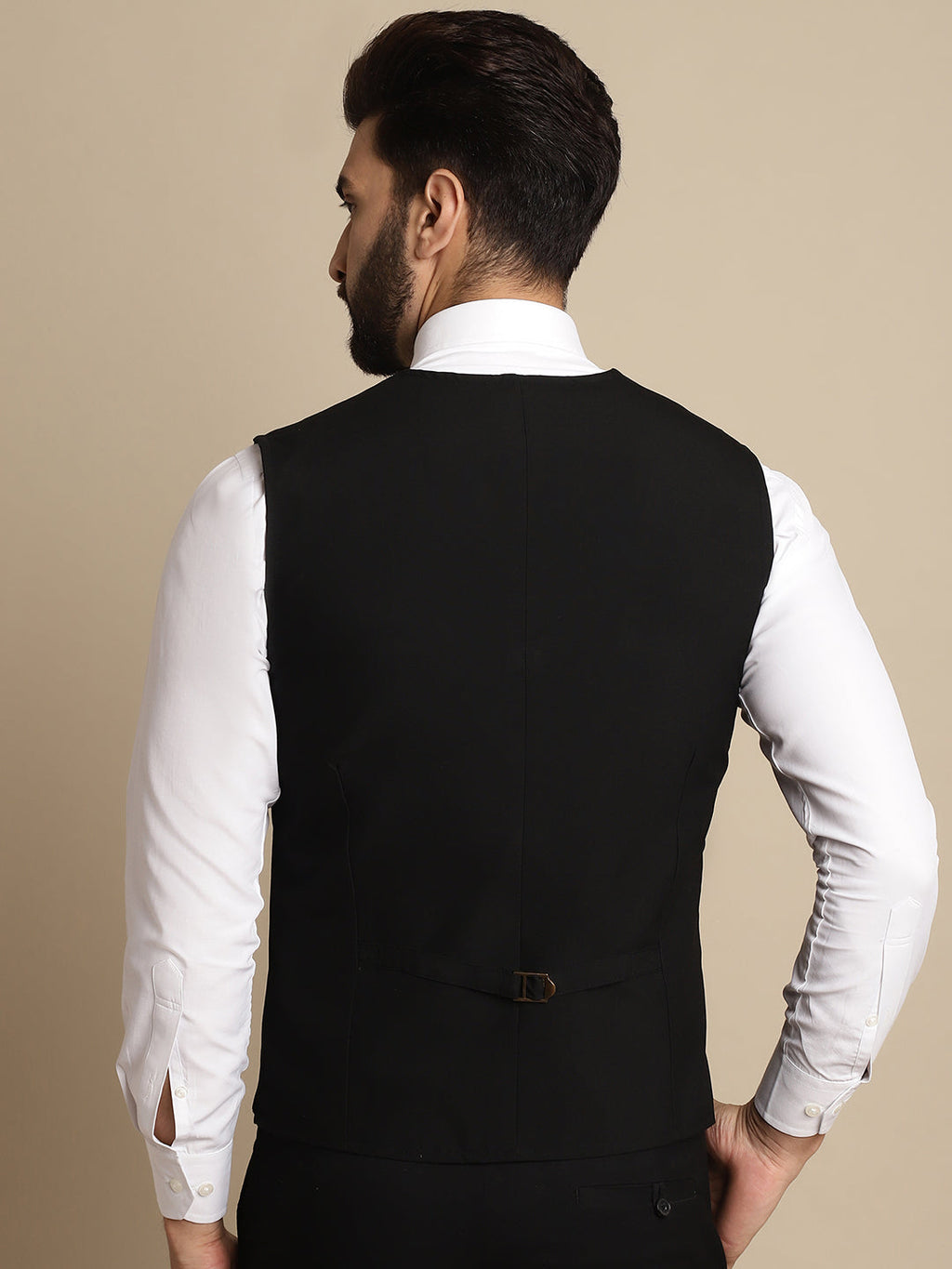 Even Apparels Men's Black Waistcoat with welt pockets | Grocsy