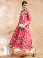 InWeave Women's Pink Patola Printed Gota Embroidered Anarkali Kurta | Grocsy