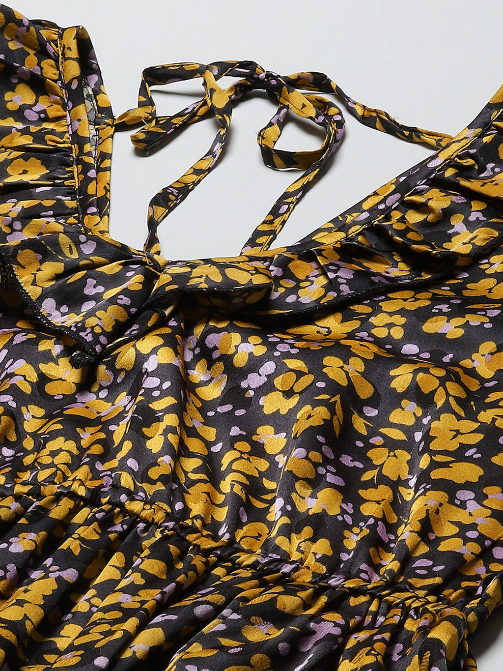 InWeave Women's Mustard Print Ruffled Dress | Grocsy