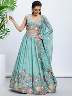House of Panchhi Mauve Chiffon Sequins And Thread Embroidery Lehenga Choli & Dupatta | Grocsy