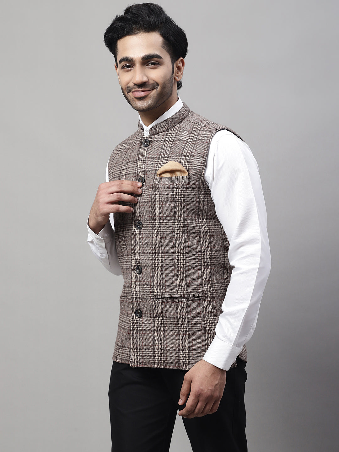 Even Apparels Men's Beige Pure Wool Nehru Jacket | Grocsy