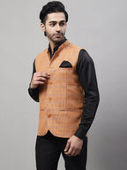 Even Apparels Men's Orange Nehru Jacket With Welt Pockets | Grocsy