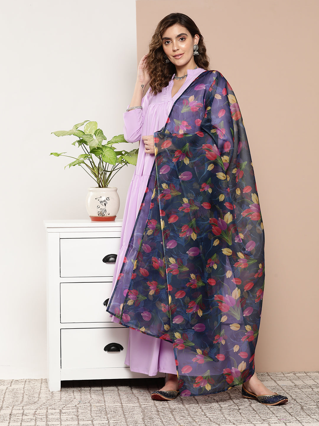 InWeave Women's Mauve Tiered Anarkali Kurta Set | Grocsy