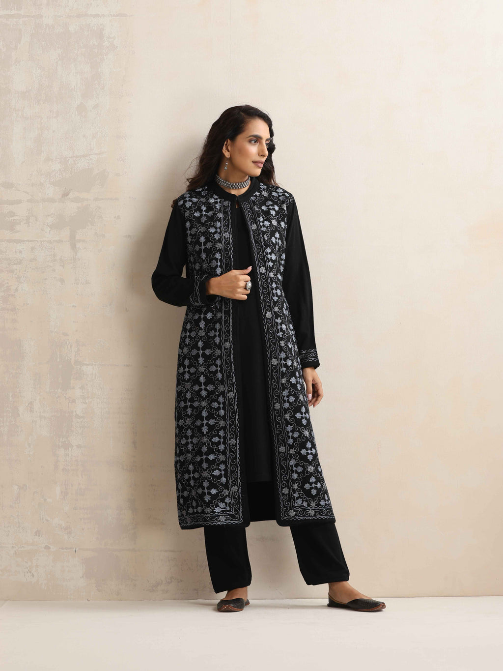 trueBrowns Black Kashmiri Woollen Jacket 3pc Set | Grocsy