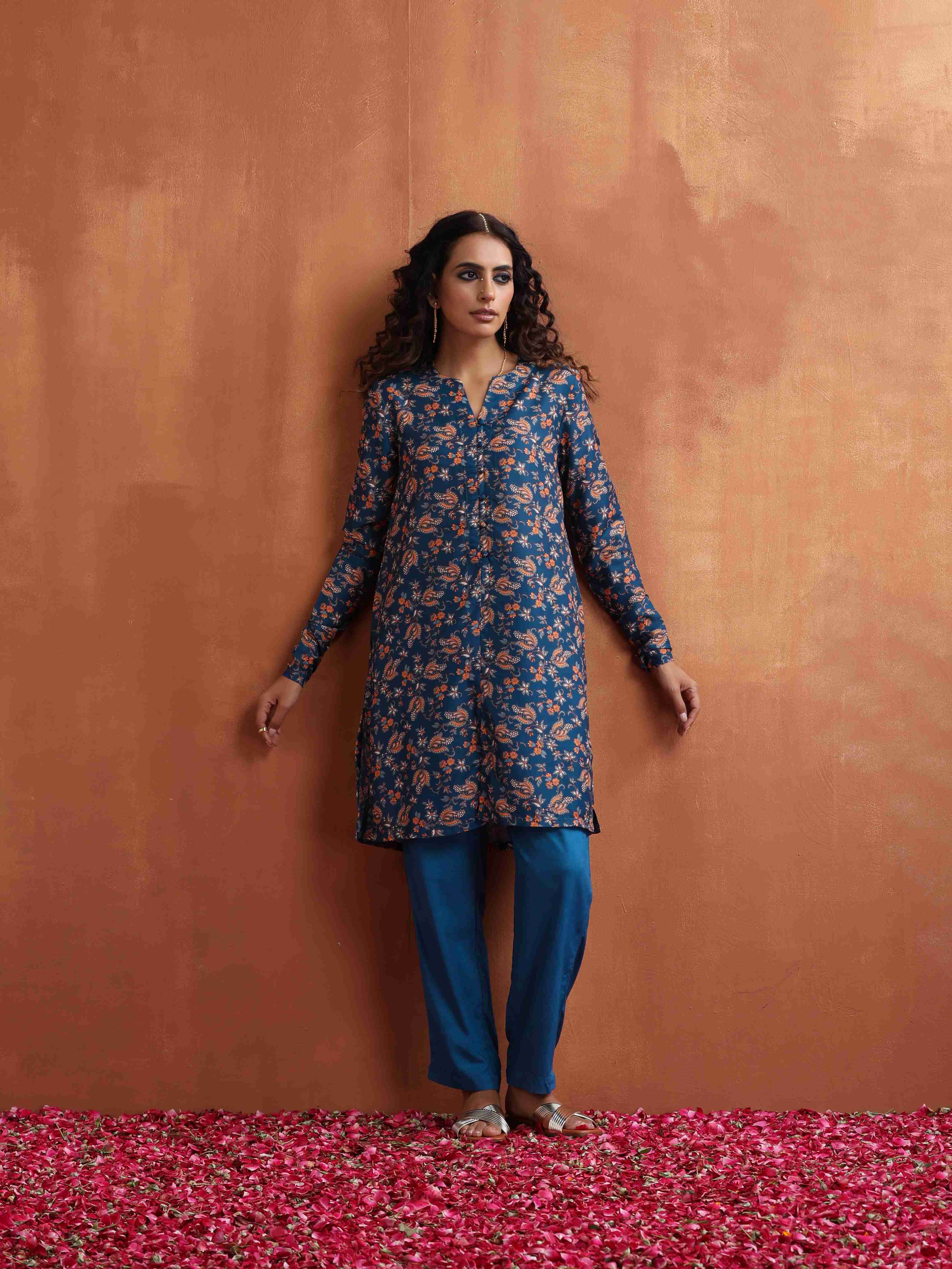 trueBrowns Blue Print Kurta Co-ord Set | Grocsy