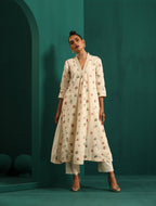 trueBrowns Ivory Multi Color Floral Cotton Front Gathered Kurta Pant Set | Grocsy