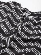 Ahalyaa Plus Size Chevron Print Crepe Mandarin Collar A-line Midi Ethnic Dress | Grocsy