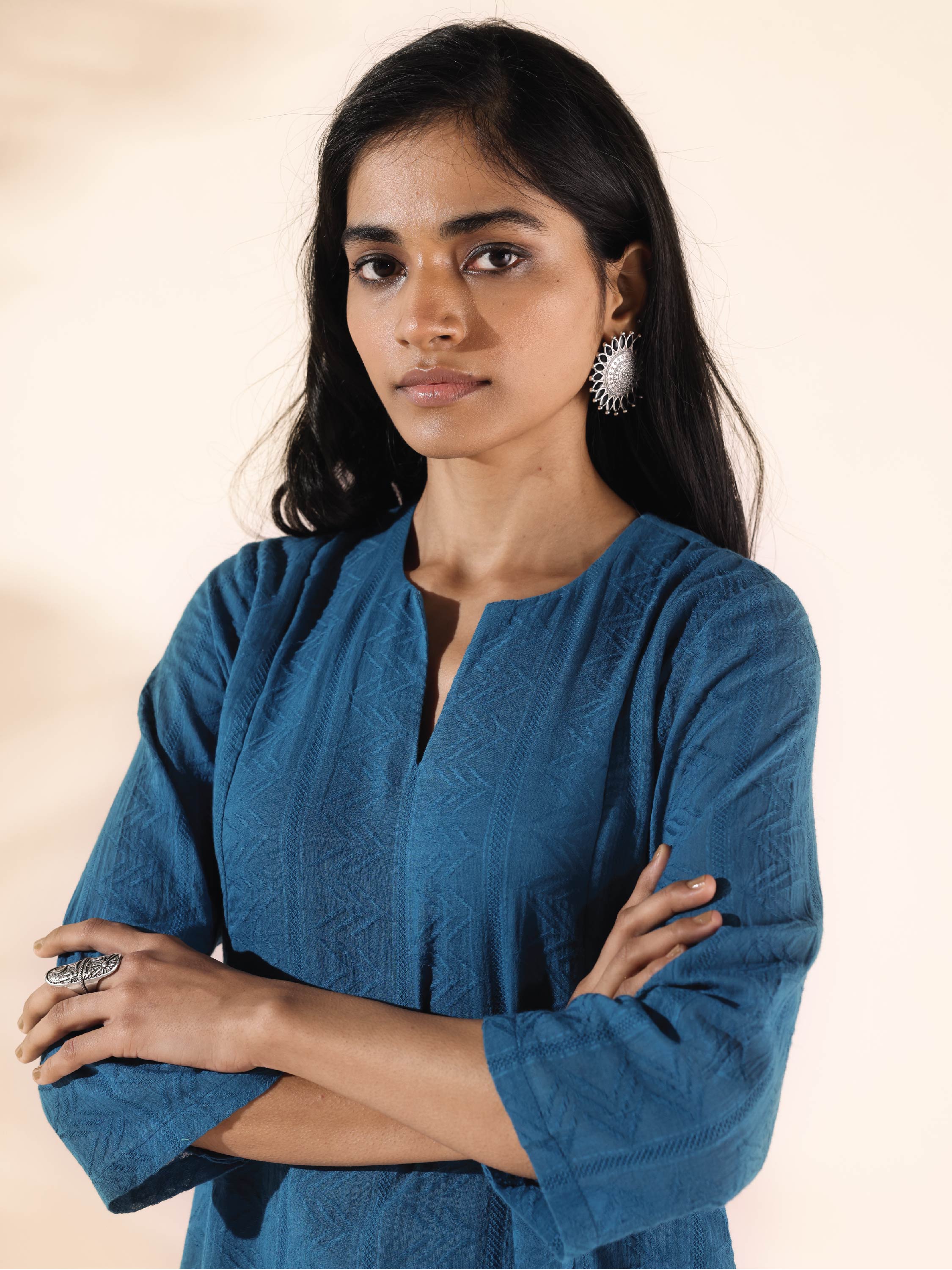 trueBrowns Blue Cotton Dobby Co-ord Set | Grocsy