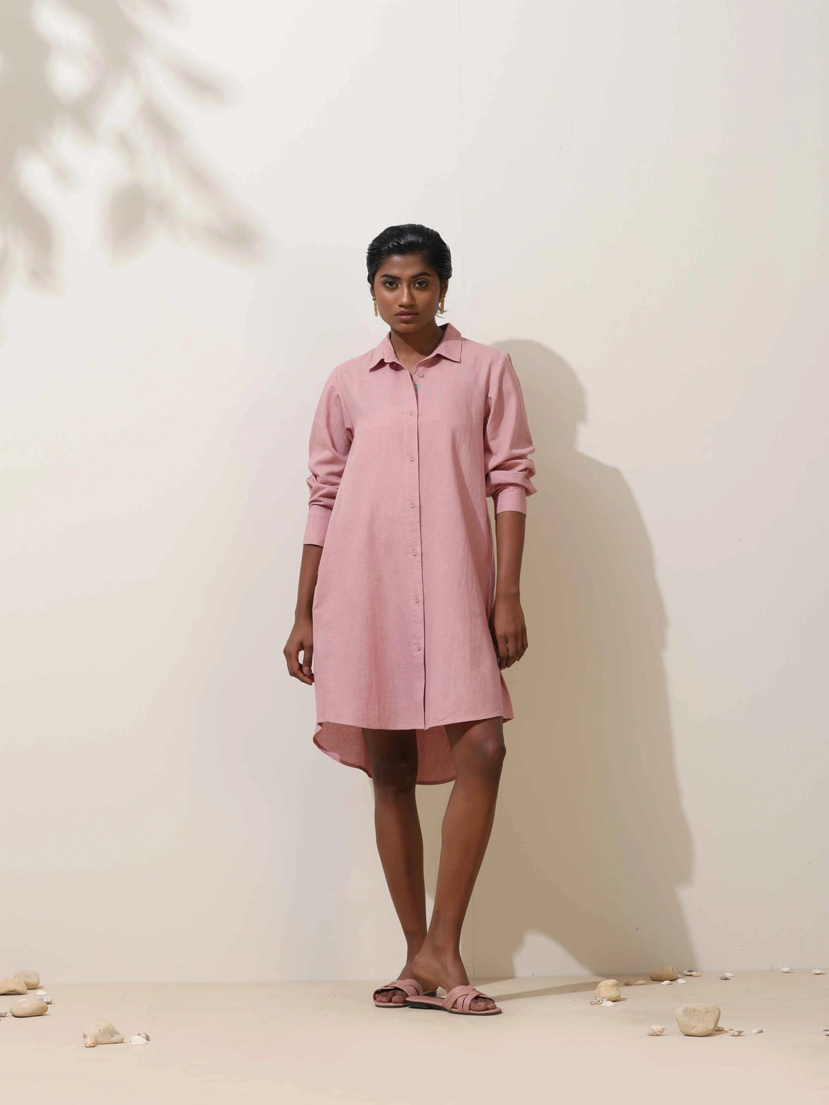trueBrowns Pink Cotton Linen Dress | Grocsy