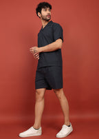 Fabmade Midnight Black Cuban Collar Co-Ord Set | Grocsy