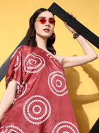 InWeave Women's Maroon Bandhani Motif One Shoulder Palazzo Set | Grocsy