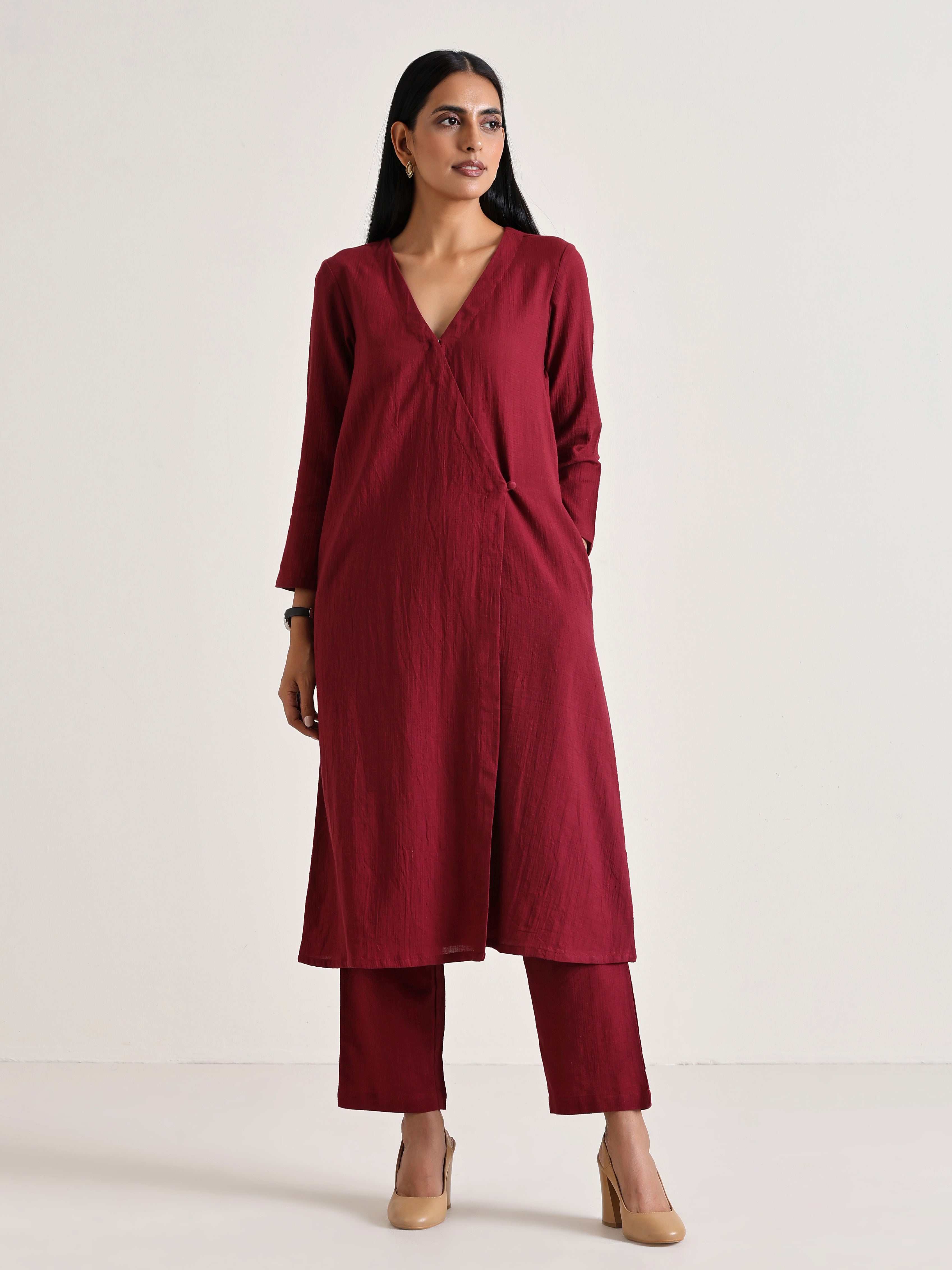trueBrowns Maroon Angrakha Kurta Set | Grocsy