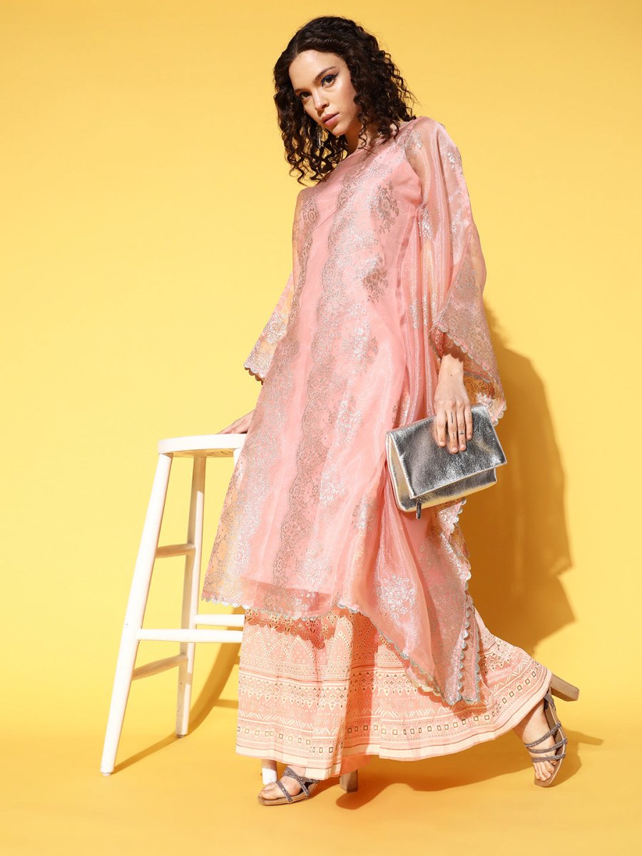 Ahalyaa Women Ethnic Motifs Printed Gotta Patti Organza Kaftan Kurta | Grocsy