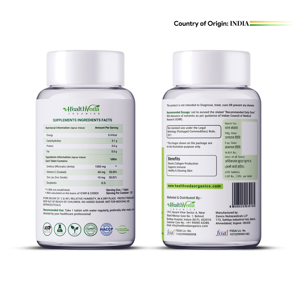Health Veda Organics Natural Vitamin C Tablets For Skin & Health | Grocsy