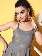 InWeave Women's Grey Gold Strappy Kurta Set | Grocsy
