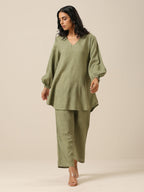 trueBrowns Sage Slub Textured Short Co-Ord Set | Grocsy