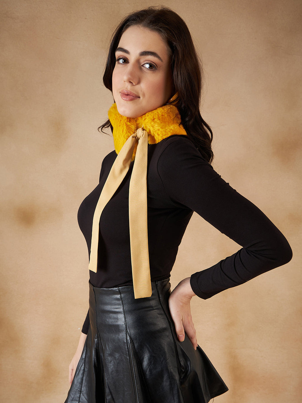 InWeave Women's Yellow Fur Neckpiece | Grocsy
